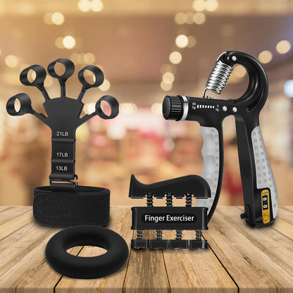 Pro Grip Trainer 4-Pack - Adjustable Resistance (10-130 Lbs) Strength Training Exercise Equipment, Forearm Muscle Builder for Office/Gym Use & Carpal Tunnel Relief