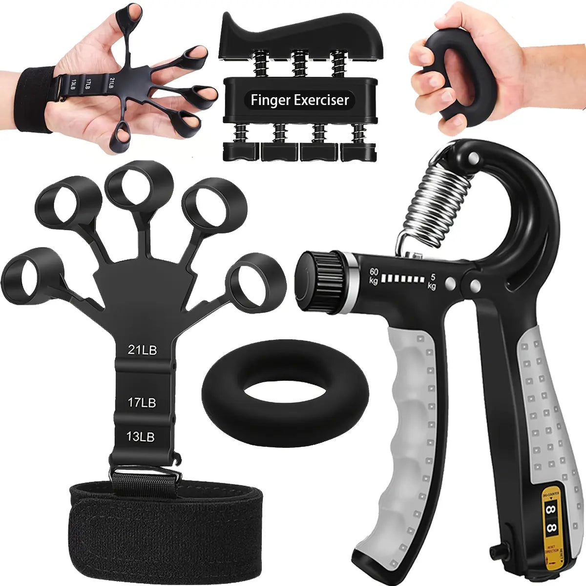 Pro Grip Trainer 4-Pack - Adjustable Resistance (10-130 Lbs) Strength Training Exercise Equipment, Forearm Muscle Builder for Office/Gym Use & Carpal Tunnel Relief