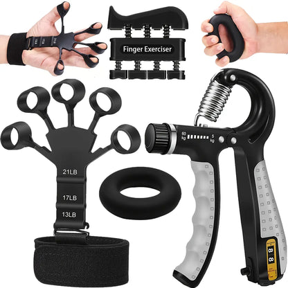 Pro Grip Trainer 4-Pack - Adjustable Resistance (10-130 Lbs) Strength Training Exercise Equipment, Forearm Muscle Builder for Office/Gym Use & Carpal Tunnel Relief