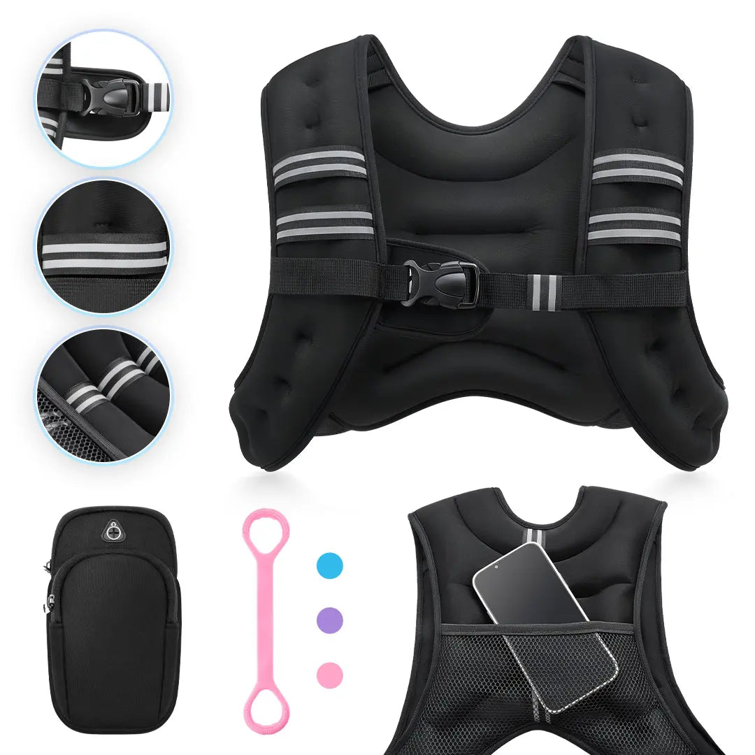 【Backtoschool】Zelus Weighted Vests,6/8/12/16/20/25/30Lb Rucking Vest with Detachable Phone Pouch&Reflective Stripes&Adjustable Straps|Exercise Equipment & Workout Enhancer for Motivational Walking,Strength Training,Running|#Tiktokshopbacktoschool