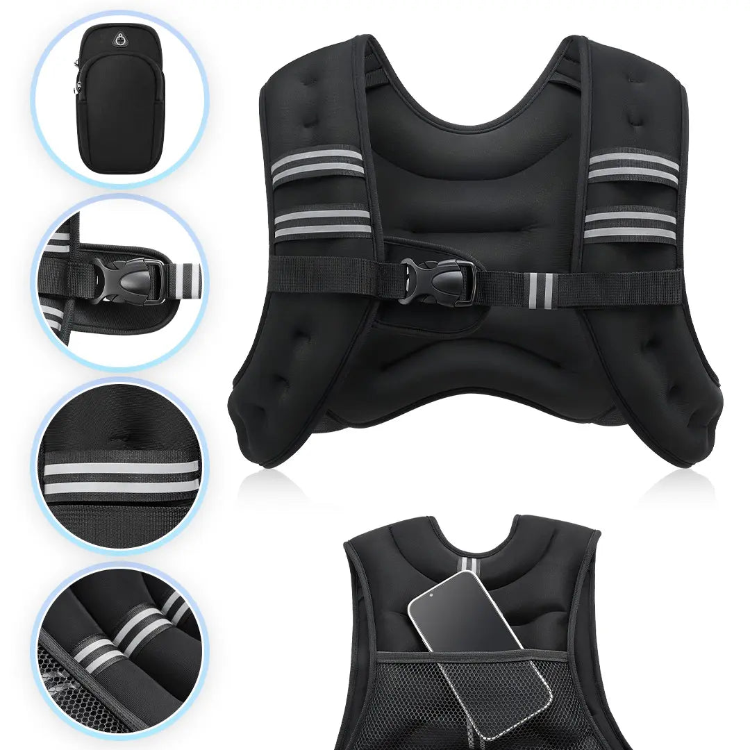 【Backtoschool】Zelus Weighted Vests,6/8/12/16/20/25/30Lb Rucking Vest with Detachable Phone Pouch&Reflective Stripes&Adjustable Straps|Exercise Equipment & Workout Enhancer for Motivational Walking,Strength Training,Running|#Tiktokshopbacktoschool