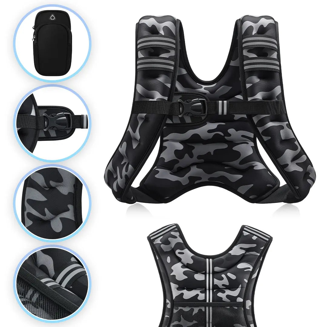 【Backtoschool】Zelus Weighted Vests,6/8/12/16/20/25/30Lb Rucking Vest with Detachable Phone Pouch&Reflective Stripes&Adjustable Straps|Exercise Equipment & Workout Enhancer for Motivational Walking,Strength Training,Running|#Tiktokshopbacktoschool
