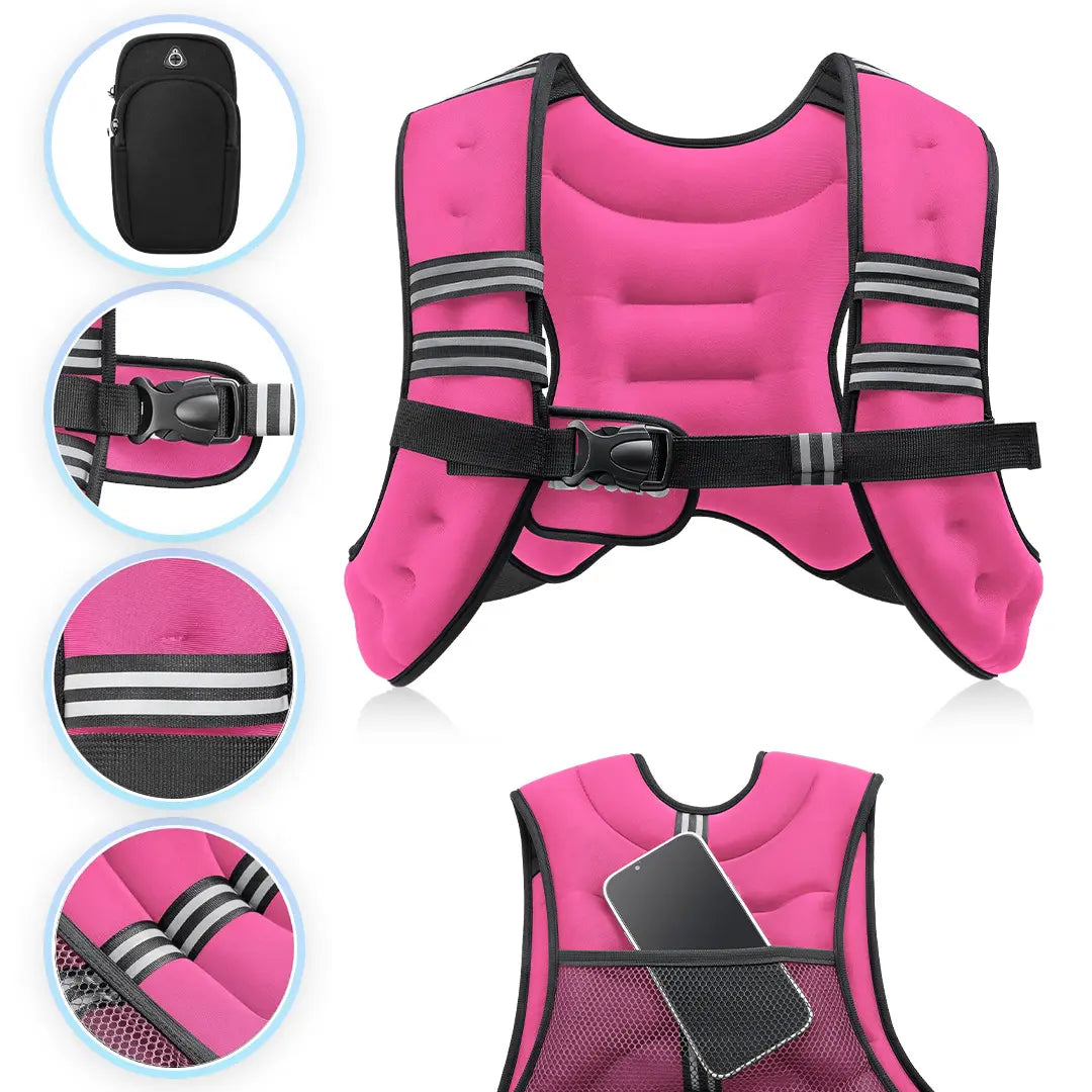 【Backtoschool】Zelus Weighted Vests,6/8/12/16/20/25/30Lb Rucking Vest with Detachable Phone Pouch&Reflective Stripes&Adjustable Straps|Exercise Equipment & Workout Enhancer for Motivational Walking,Strength Training,Running|#Tiktokshopbacktoschool