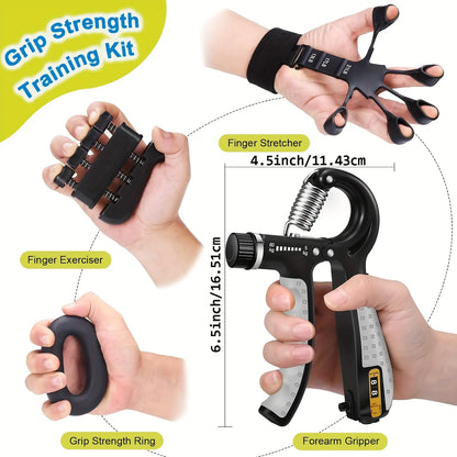 Pro Grip Trainer 4-Pack - Adjustable Resistance (10-130 Lbs) Strength Training Exercise Equipment, Forearm Muscle Builder for Office/Gym Use & Carpal Tunnel Relief