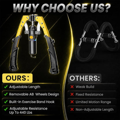 Hydraulic 3-in-1 Twister Arm Trainer with Adjustable Resistance, Ab Roller Wheels, and Hooks for Comprehensive Full Body Strength Training at Home