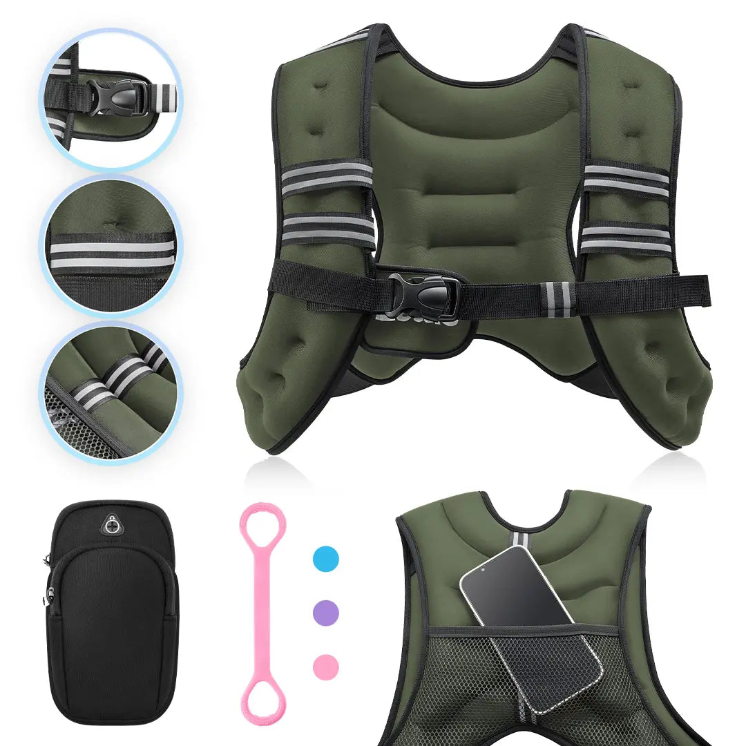 【Backtoschool】Zelus Weighted Vests,6/8/12/16/20/25/30Lb Rucking Vest with Detachable Phone Pouch&Reflective Stripes&Adjustable Straps|Exercise Equipment & Workout Enhancer for Motivational Walking,Strength Training,Running|#Tiktokshopbacktoschool