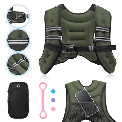 【Backtoschool】Zelus Weighted Vests,6/8/12/16/20/25/30Lb Rucking Vest with Detachable Phone Pouch&Reflective Stripes&Adjustable Straps|Exercise Equipment & Workout Enhancer for Motivational Walking,Strength Training,Running|#Tiktokshopbacktoschool