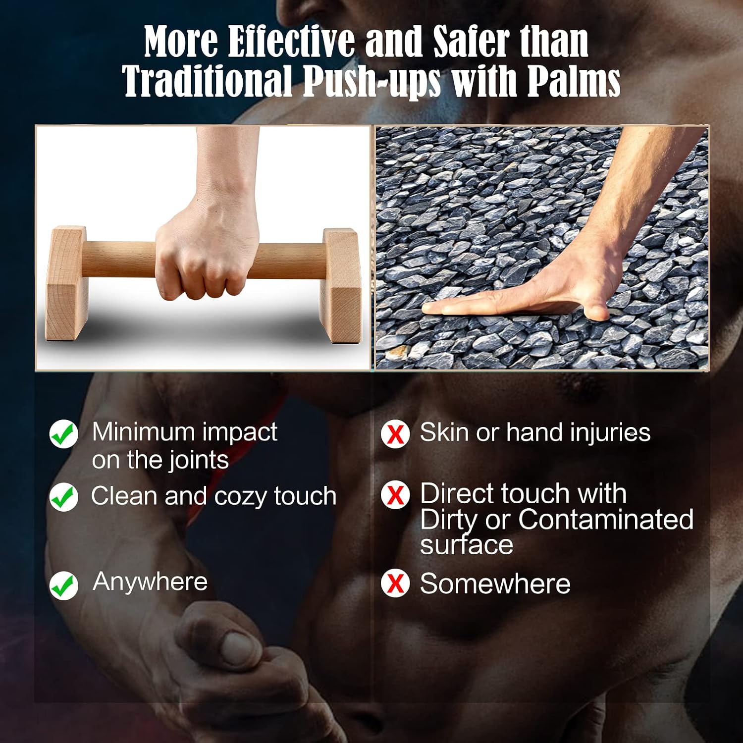 Elevate Your Workout with Solid Wood Push Up Stands - Non-Slip Parallettes for Home Strength Training