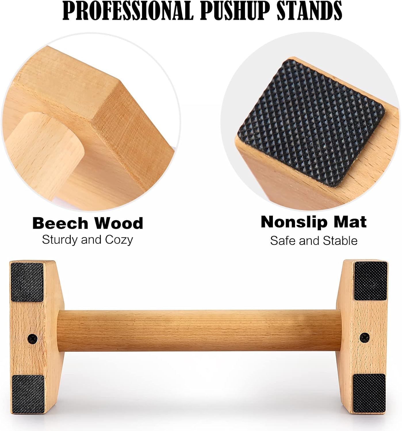 Elevate Your Workout with Solid Wood Push Up Stands - Non-Slip Parallettes for Home Strength Training