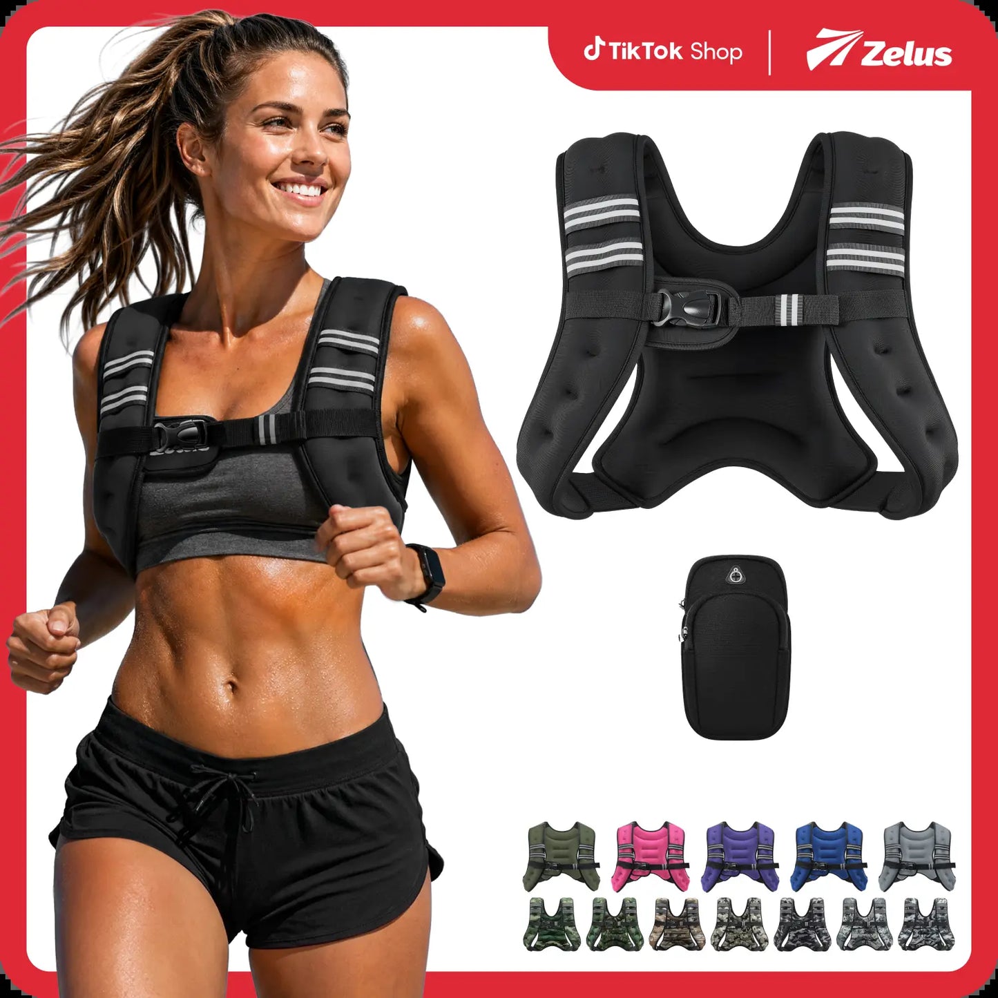 【Backtoschool】Zelus Weighted Vests,6/8/12/16/20/25/30Lb Rucking Vest with Detachable Phone Pouch&Reflective Stripes&Adjustable Straps|Exercise Equipment & Workout Enhancer for Motivational Walking,Strength Training,Running|#Tiktokshopbacktoschool