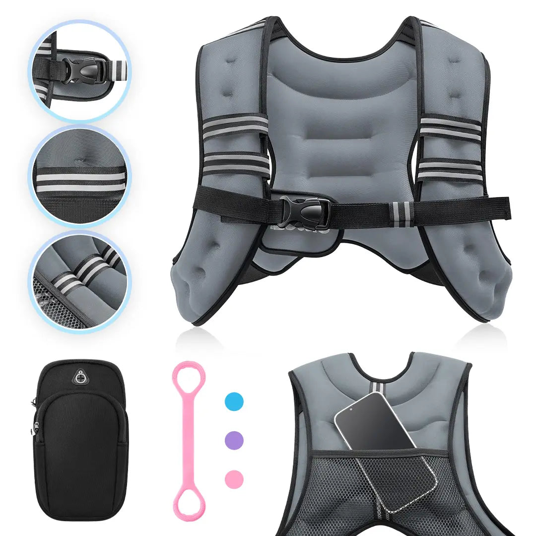 【Backtoschool】Zelus Weighted Vests,6/8/12/16/20/25/30Lb Rucking Vest with Detachable Phone Pouch&Reflective Stripes&Adjustable Straps|Exercise Equipment & Workout Enhancer for Motivational Walking,Strength Training,Running|#Tiktokshopbacktoschool