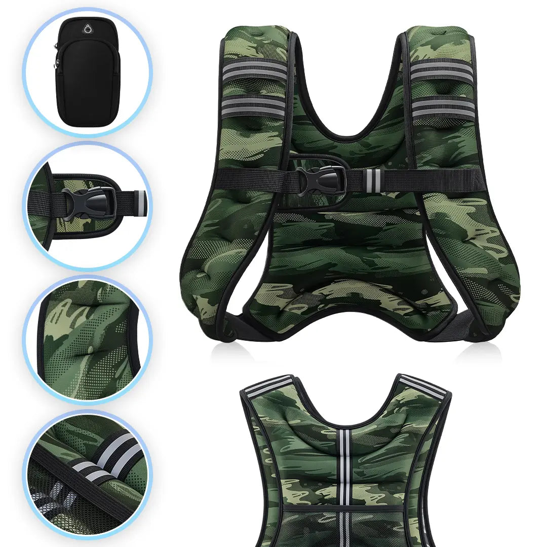 【Backtoschool】Zelus Weighted Vests,6/8/12/16/20/25/30Lb Rucking Vest with Detachable Phone Pouch&Reflective Stripes&Adjustable Straps|Exercise Equipment & Workout Enhancer for Motivational Walking,Strength Training,Running|#Tiktokshopbacktoschool
