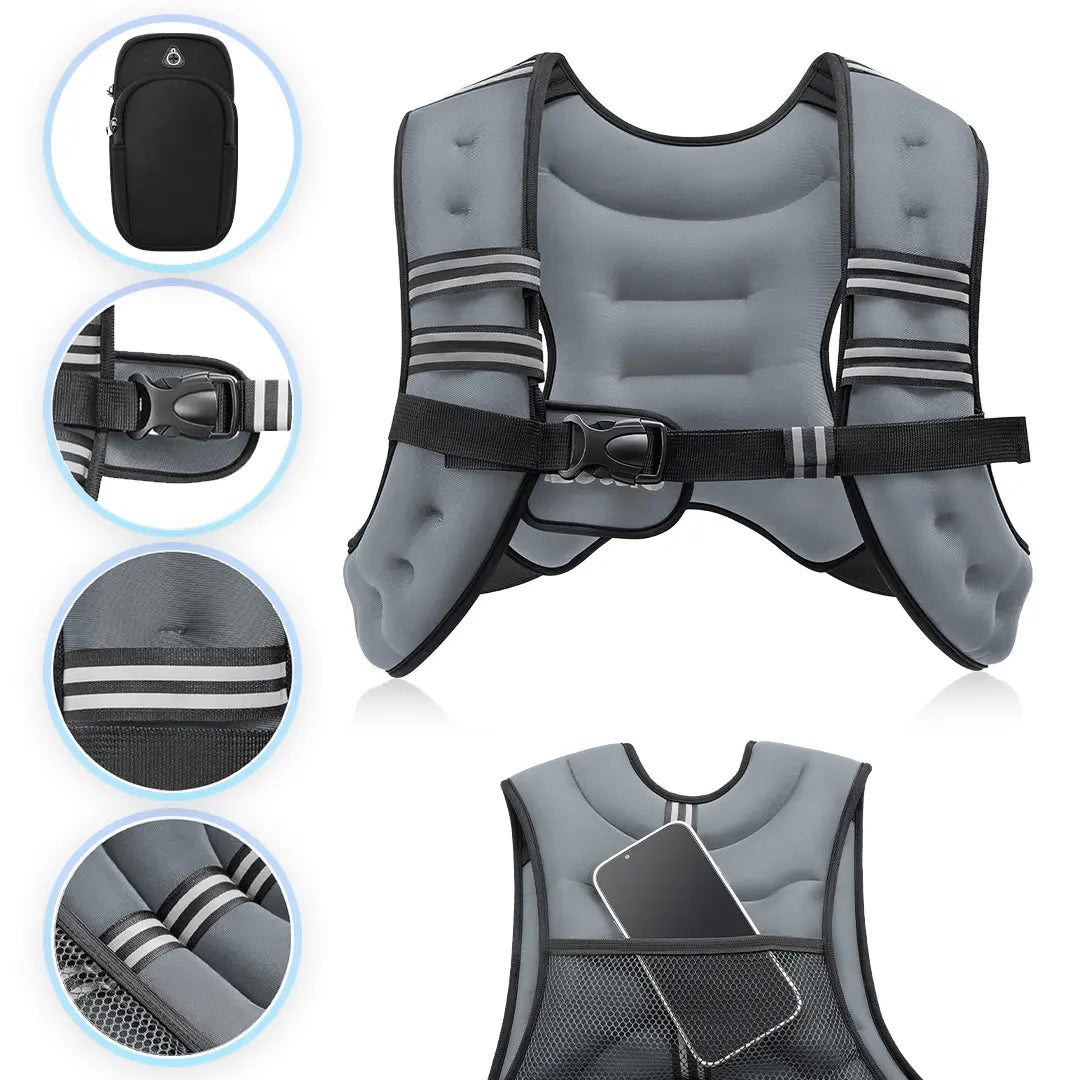 【Backtoschool】Zelus Weighted Vests,6/8/12/16/20/25/30Lb Rucking Vest with Detachable Phone Pouch&Reflective Stripes&Adjustable Straps|Exercise Equipment & Workout Enhancer for Motivational Walking,Strength Training,Running|#Tiktokshopbacktoschool