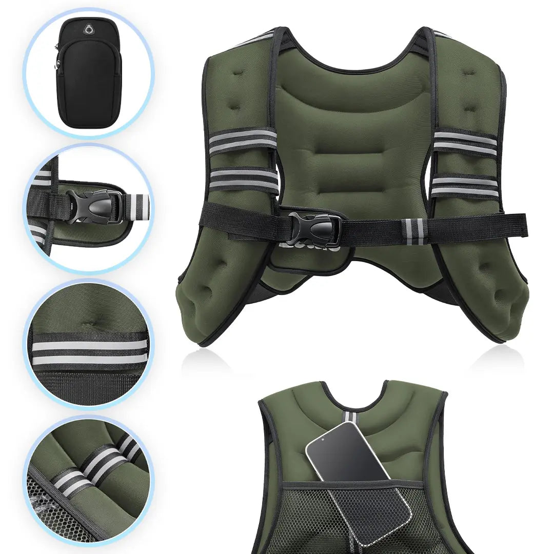【Backtoschool】Zelus Weighted Vests,6/8/12/16/20/25/30Lb Rucking Vest with Detachable Phone Pouch&Reflective Stripes&Adjustable Straps|Exercise Equipment & Workout Enhancer for Motivational Walking,Strength Training,Running|#Tiktokshopbacktoschool