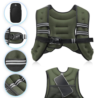 【Backtoschool】Zelus Weighted Vests,6/8/12/16/20/25/30Lb Rucking Vest with Detachable Phone Pouch&Reflective Stripes&Adjustable Straps|Exercise Equipment & Workout Enhancer for Motivational Walking,Strength Training,Running|#Tiktokshopbacktoschool