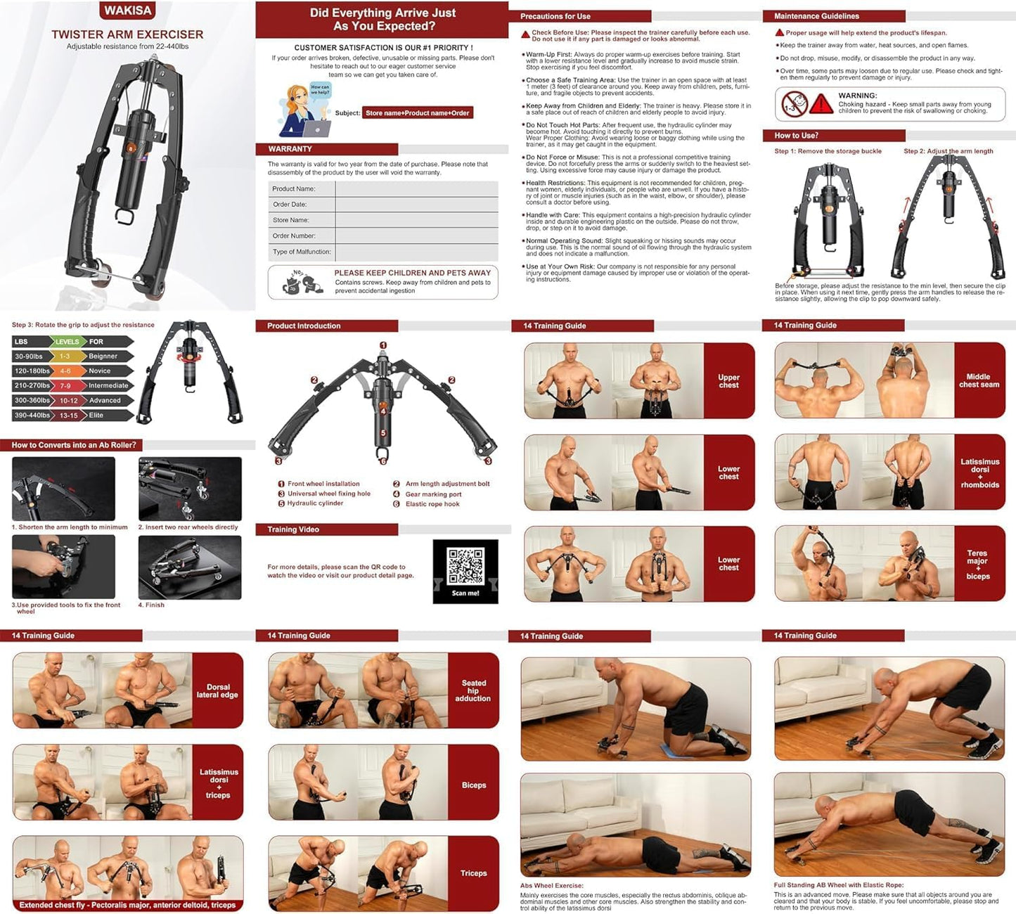 Hydraulic 3-in-1 Twister Arm Trainer with Adjustable Resistance, Ab Roller Wheels, and Hooks for Comprehensive Full Body Strength Training at Home