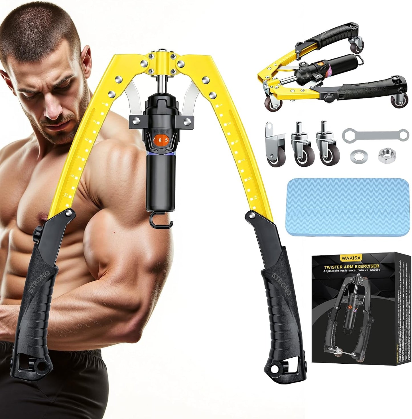 Hydraulic 3-in-1 Twister Arm Trainer with Adjustable Resistance, Ab Roller Wheels, and Hooks for Comprehensive Full Body Strength Training at Home