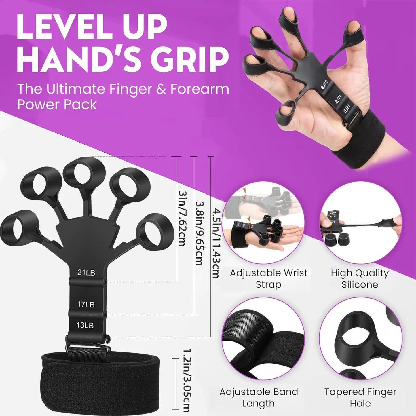 Pro Grip Trainer 4-Pack - Adjustable Resistance (10-130 Lbs) Strength Training Exercise Equipment, Forearm Muscle Builder for Office/Gym Use & Carpal Tunnel Relief