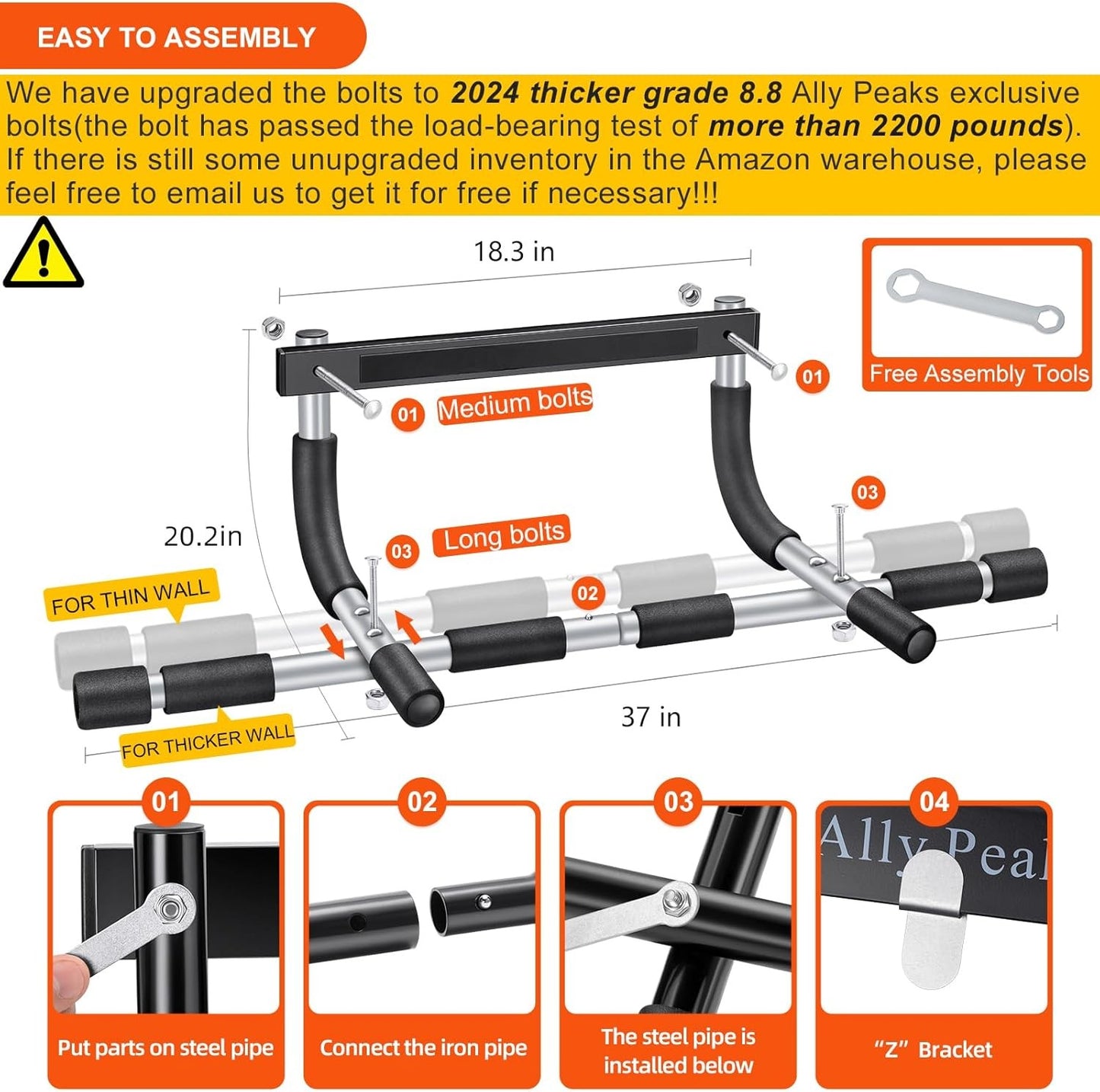 Ally Peaks Multi-Grip Doorway Pull-Up Bar - 440 lb Capacity